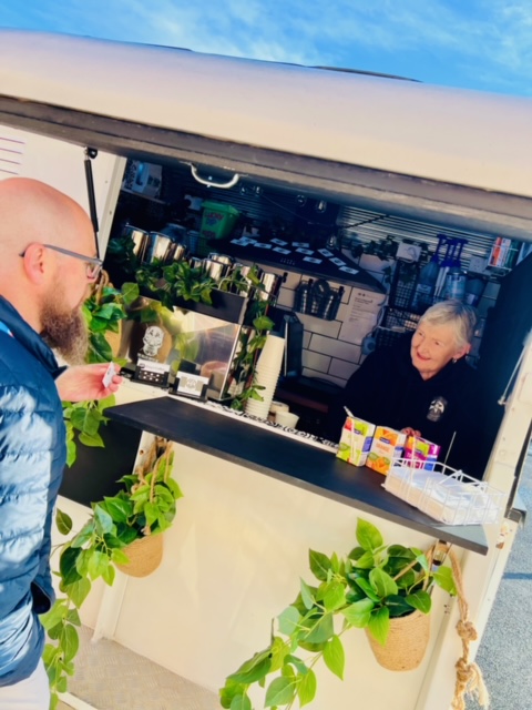 Telstra’s Joe Dunning sampling Guy’s Coffee